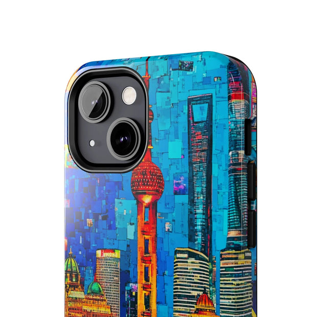 Shanghai Skyline Collage Pop Art Tough Phone Case LavenderCeleste