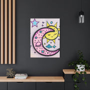 Kawaii Sun and Moon Doodle Matte Canvas Art Print LavenderCeleste