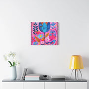 Whimsical Pink Blue Floral Matte Canvas Art - LavenderCeleste