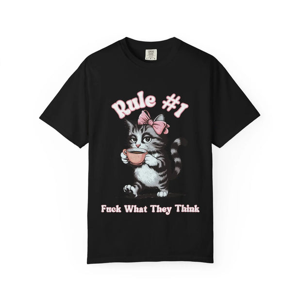 Rule #1 Fuck What They Think Sassy Cat Graphic Tee LavenderCeleste