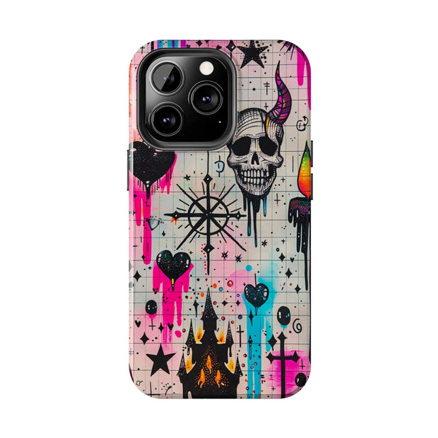 Skull Occult Neon Drip Pastel Goth Tough Phone Case LavenderCeleste