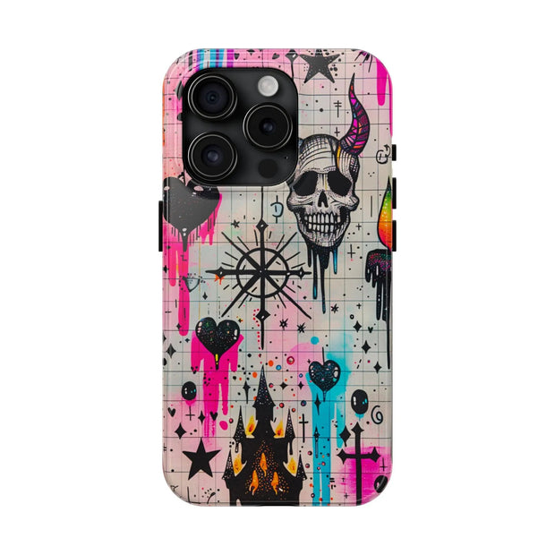 Skull Occult Neon Drip Pastel Goth Tough Phone Case LavenderCeleste