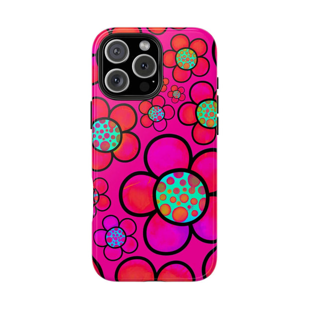 Hot Pink Retro Flower Power Tough Phone Case LavenderCeleste