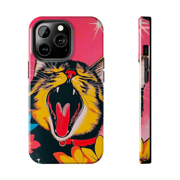 Yawning Cat Pop Art Bright Retro Aesthetic Tough Phone Case LavenderCeleste