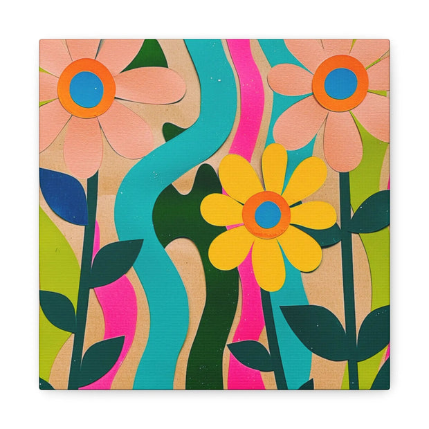 Groovy Paper Cut Flower Matte Canvas Art Printify