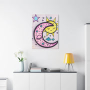 Kawaii Sun and Moon Doodle Matte Canvas Art Print LavenderCeleste