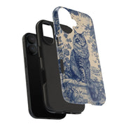 Maine Coon Toile Tough Phone Case – Vintage Blue Floral Cat Pattern - LavenderCeleste