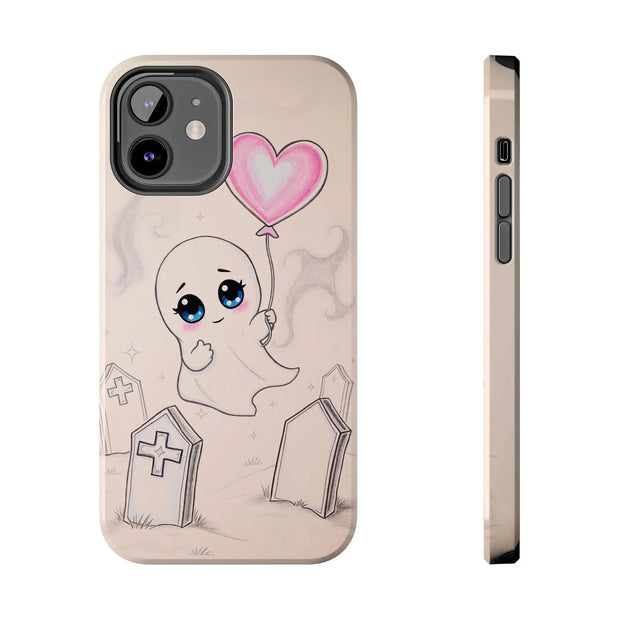 Sad Ghost with Heart Balloon Kawaii Tough Phone Case LavenderCeleste