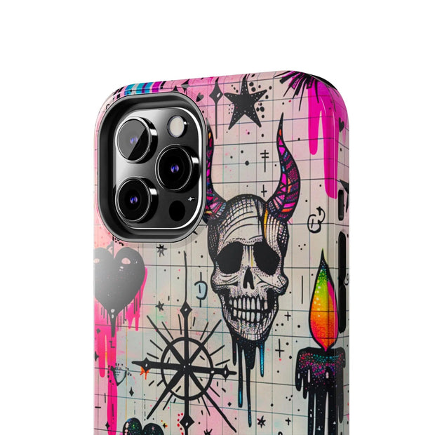 Skull Occult Neon Drip Pastel Goth Tough Phone Case LavenderCeleste