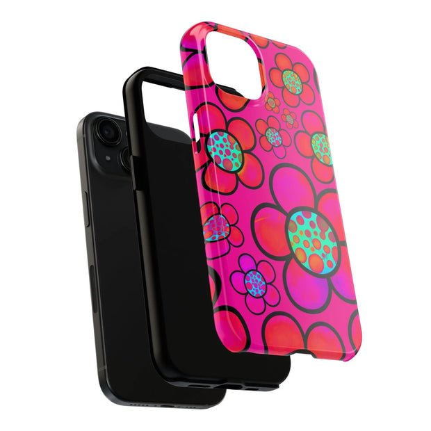 Hot Pink Retro Flower Power Tough Phone Case LavenderCeleste
