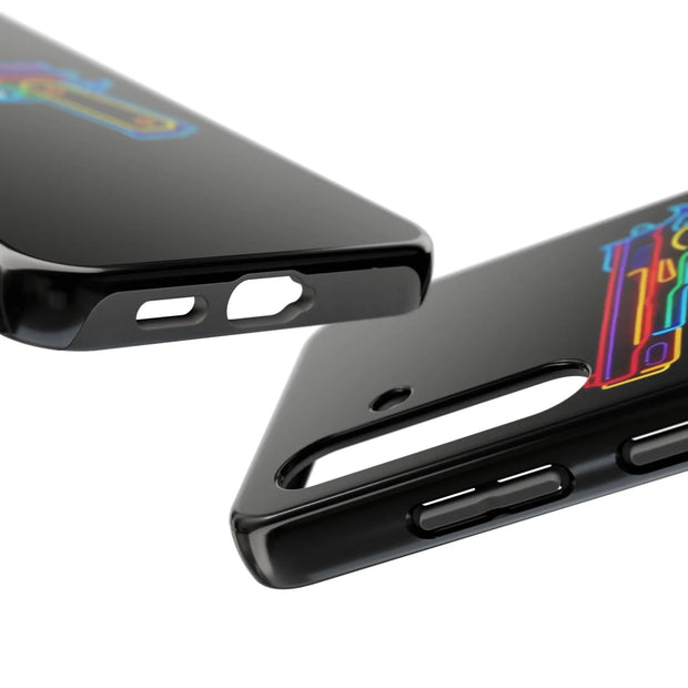 Neon Rainbow Gun Tough Phone Case – Bold Retro Vaporwave Aesthetic LavenderCeleste