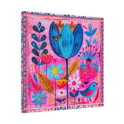 Whimsical Pink Blue Floral Matte Canvas Art LavenderCeleste