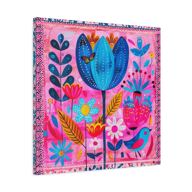 Whimsical Pink Blue Floral Matte Canvas Art LavenderCeleste