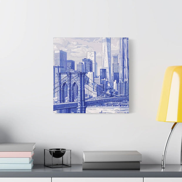 New York City Toile Art – Blue Scenic Skyline Matte Canvas LavenderCeleste