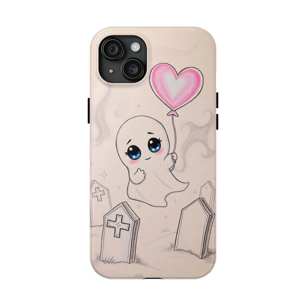 Sad Ghost with Heart Balloon Kawaii Tough Phone Case LavenderCeleste