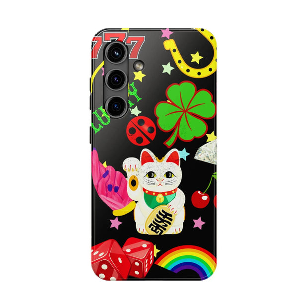 Lucky Symbols Tough Phone Case – 777 Dice Rainbow Maneki Neko Design - LavenderCeleste