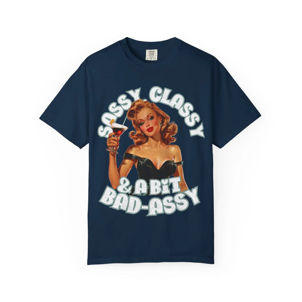 Sassy Classy & A Bit Bad-Assy Retro Pinup Tee LavenderCeleste