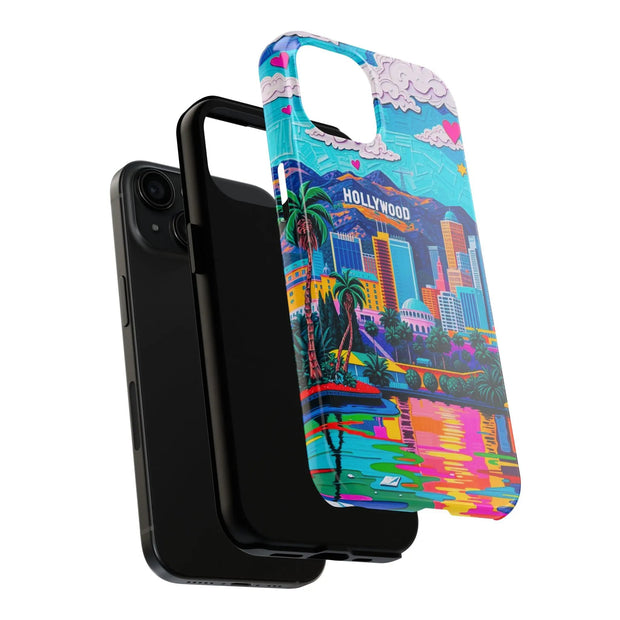 Los Angeles Hollywood Skyline Tough Phone Case – Vibrant Pop Art City Design - LavenderCeleste