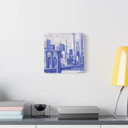 New York City Toile Art – Blue Scenic Skyline Matte Canvas LavenderCeleste