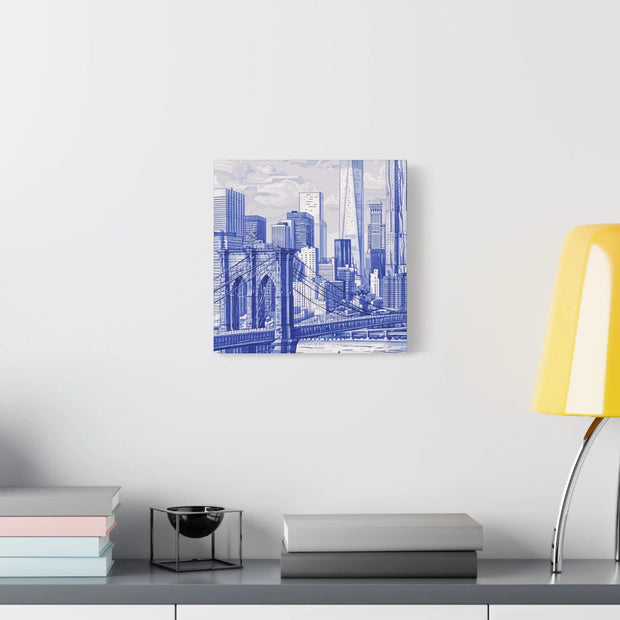 New York City Toile Art – Blue Scenic Skyline Matte Canvas LavenderCeleste