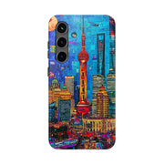 Shanghai Skyline Collage Pop Art Tough Phone Case LavenderCeleste