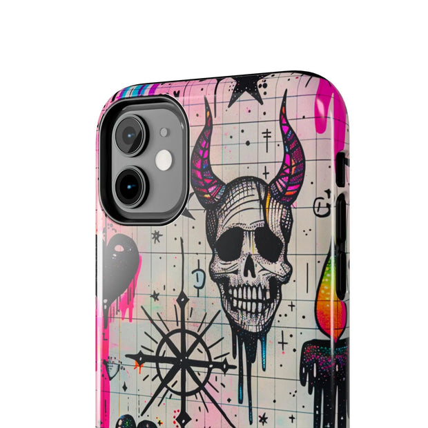 Skull Occult Neon Drip Pastel Goth Tough Phone Case LavenderCeleste