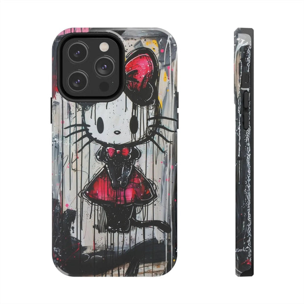 Goth Bow Cat Graffiti Pop Art Tough Phone Case LavenderCeleste