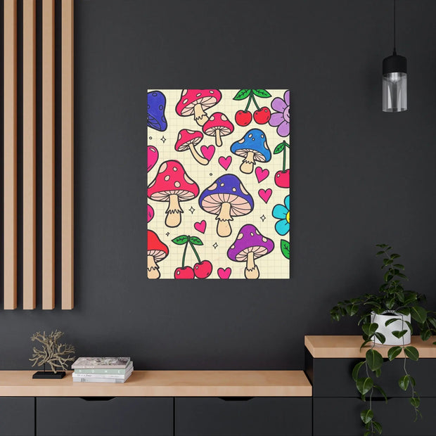 Kawaii Mushroom Cherry Flower Matte Canvas Print LavenderCeleste