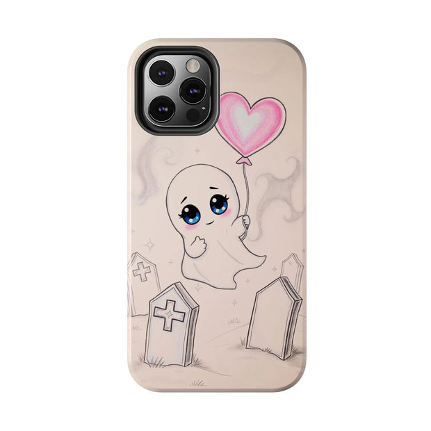 Sad Ghost with Heart Balloon Kawaii Tough Phone Case LavenderCeleste