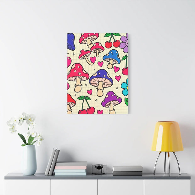 Kawaii Mushroom Cherry Flower Matte Canvas Print LavenderCeleste