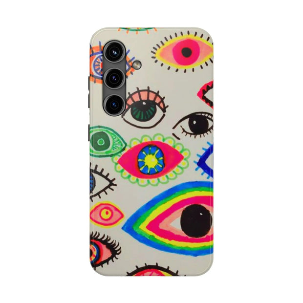 White Neon Evil Eye Psychedelic Pattern Tough Phone Case LavenderCeleste