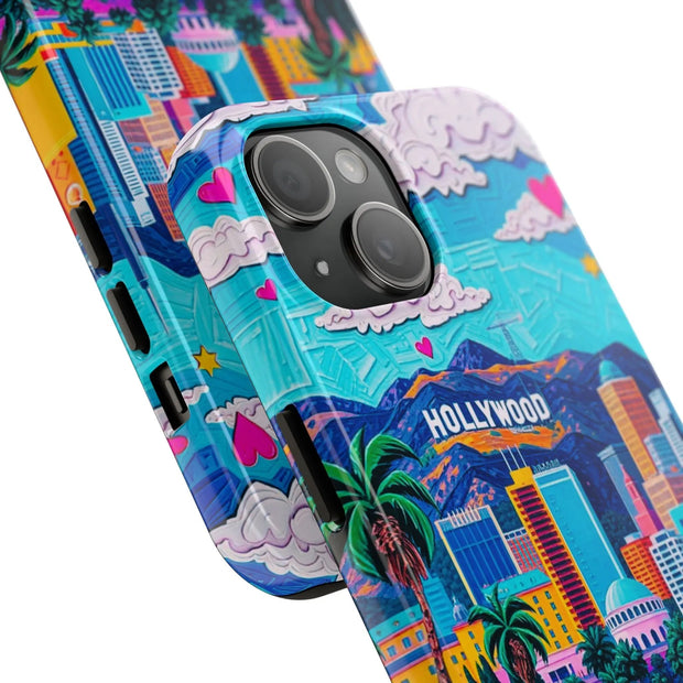 Los Angeles Hollywood Skyline Tough Phone Case – Vibrant Pop Art City Design - LavenderCeleste