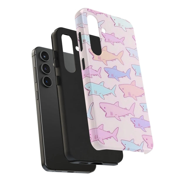 Pastel Shark Pattern Tough Phone Case LavenderCeleste