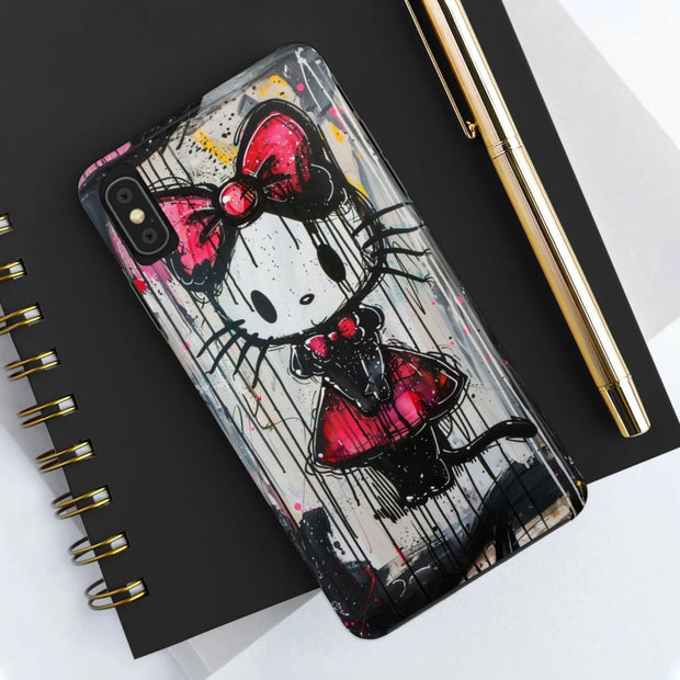 Goth Bow Cat Graffiti Pop Art Tough Phone Case LavenderCeleste