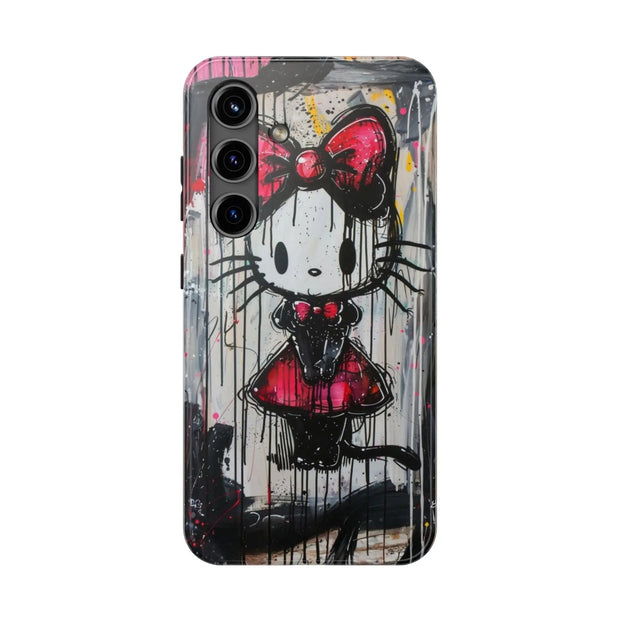 Goth Bow Cat Graffiti Pop Art Tough Phone Case LavenderCeleste