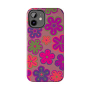 Retro Neon Groovy Flowers Tough Phone Case – 70s Psychedelic Floral Pattern LavenderCeleste