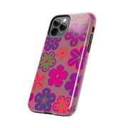 Retro Neon Groovy Flowers Tough Phone Case – 70s Psychedelic Floral Pattern LavenderCeleste