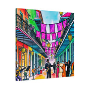 Vibrant New Orleans Jazz Street Matte Canvas – French Quarter Music Scene LavenderCeleste