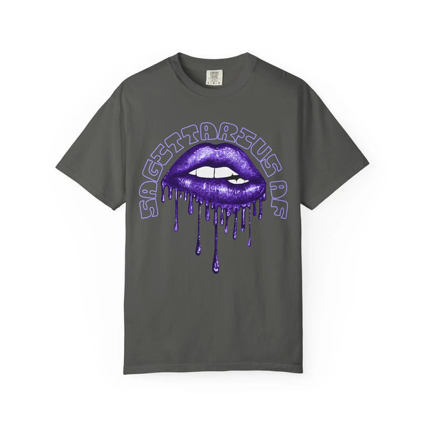 Sagittarius AF Dripping Lips Zodiac Graphic Tee LavenderCeleste