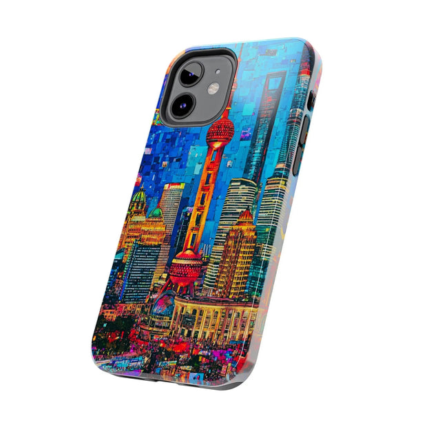 Shanghai Skyline Collage Pop Art Tough Phone Case LavenderCeleste