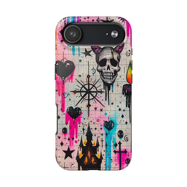 Skull Occult Neon Drip Pastel Goth Tough Phone Case LavenderCeleste