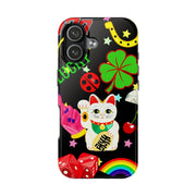 Lucky Symbols Tough Phone Case – 777 Dice Rainbow Maneki Neko Design - LavenderCeleste