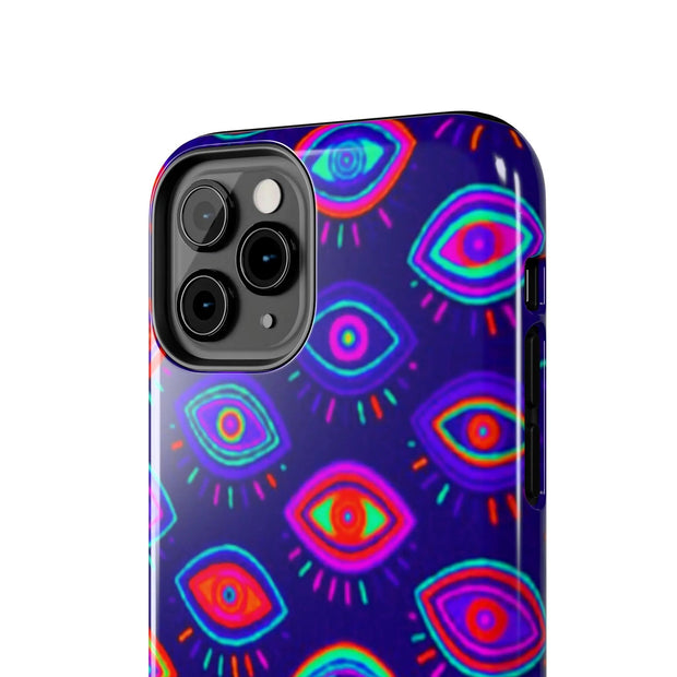 Trippy Neon Evil Eye Protective Tough Phone Case LavenderCeleste
