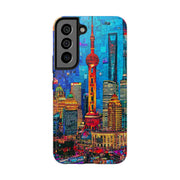 Shanghai Skyline Collage Pop Art Tough Phone Case LavenderCeleste