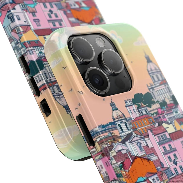 Lisbon Portugal Tough Phone Case – Pastel City Skyline Aesthetic