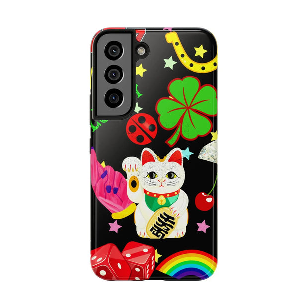 Lucky Symbols Tough Phone Case – 777 Dice Rainbow Maneki Neko Design - LavenderCeleste
