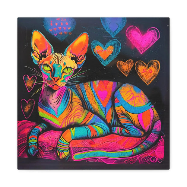 Neon Sphynx Love Pop Art Matte Canvas Wall Art LavenderCeleste