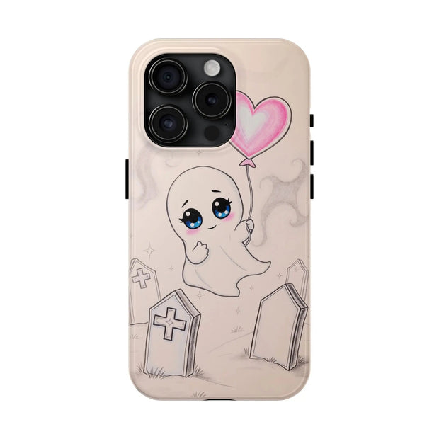 Sad Ghost with Heart Balloon Kawaii Tough Phone Case LavenderCeleste
