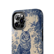 Maine Coon Toile Tough Phone Case – Vintage Blue Floral Cat Pattern - LavenderCeleste