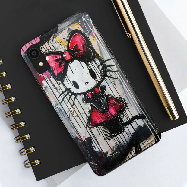 Goth Bow Cat Graffiti Pop Art Tough Phone Case LavenderCeleste
